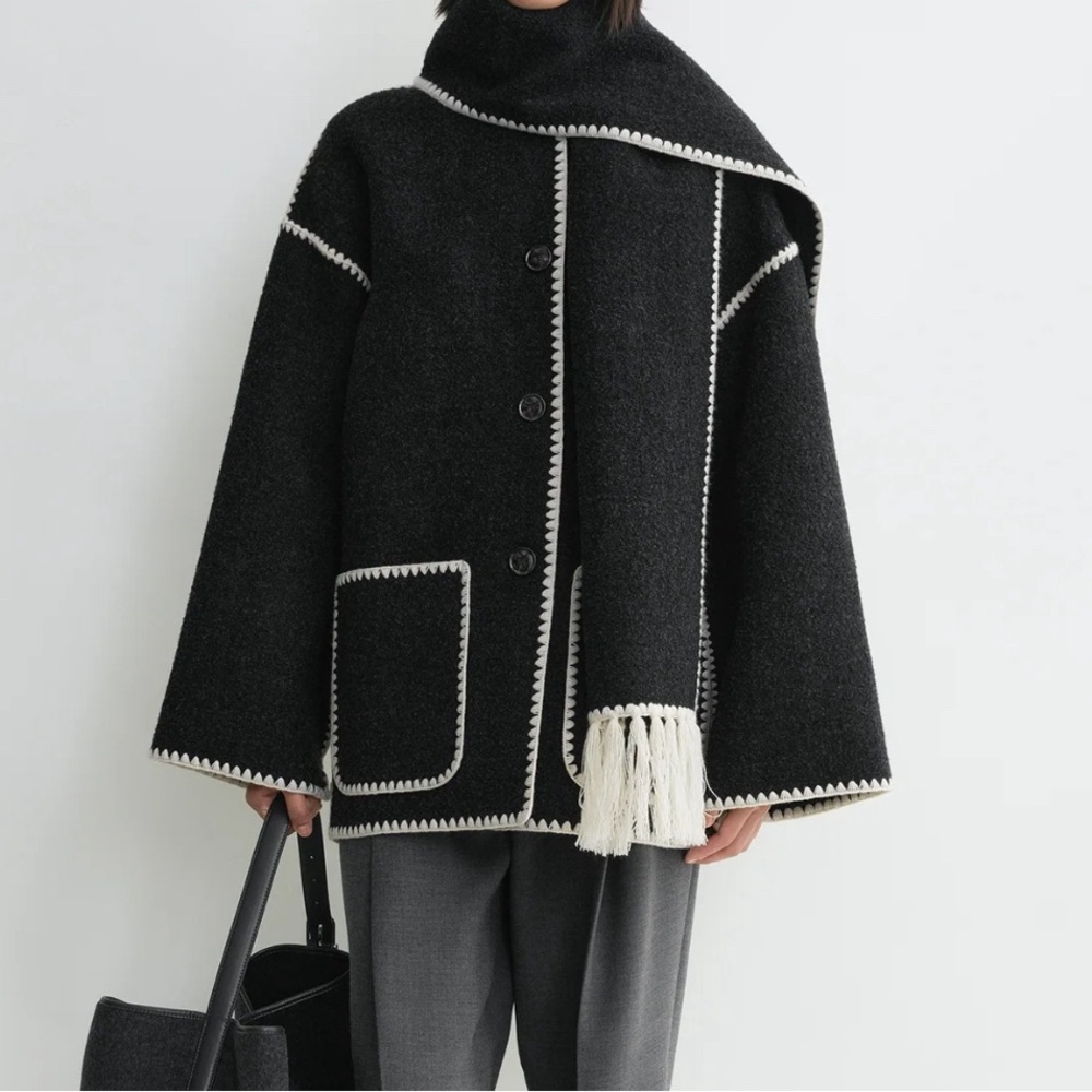 TOTEME Embroidered scarf jacket dark grey mélange